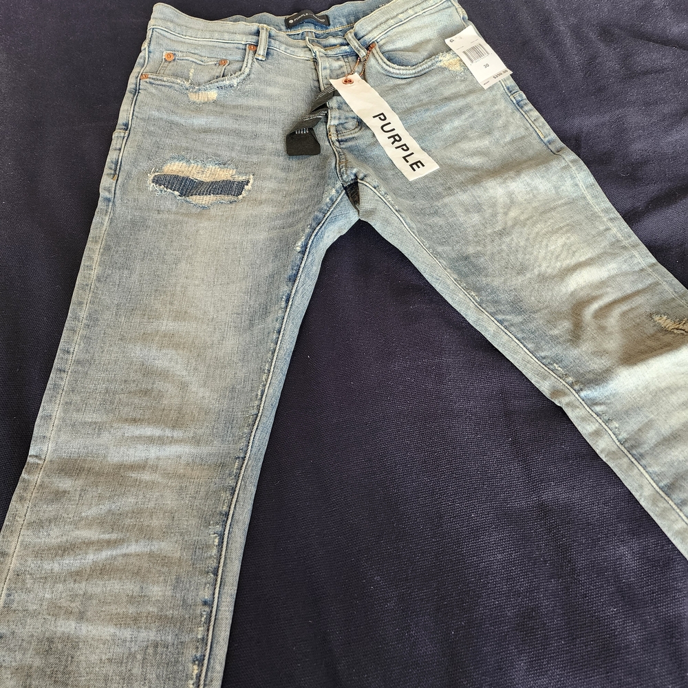 Purple Men's Skinny Distressed Jeans - Light Blue